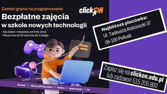 ClickOn w Pułtusku – bezpłatne warsztaty z programowania dla dzieci i młodzieży!