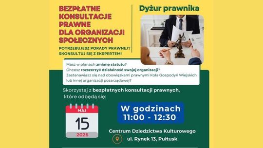 DYŻUR PRAWNIKA, BEZPŁATNE KONSULTACJE PRAWNE DLA ORGANIZACJI SPOŁECZNYCH – ZAPRASZAMY!