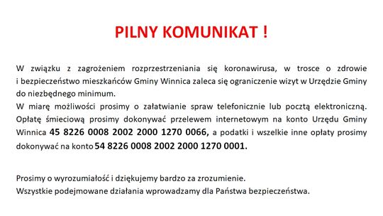 Komunikat Urzędu gminy w Winnicy