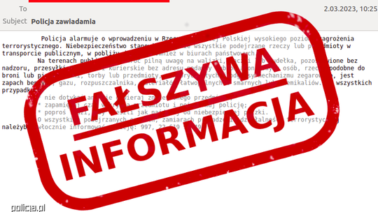 NOWODWORSKI. Policja ostrzega przed fałszywymi informacjami!