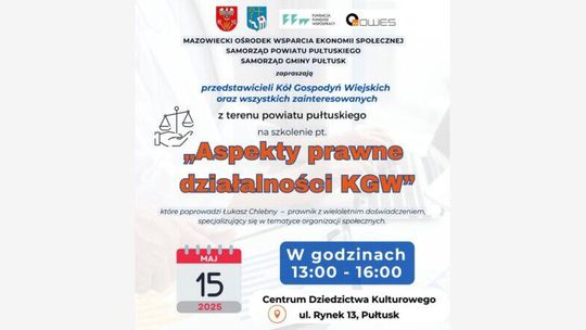 Szkolenie pt. „Aspekty prawne działalności KGW” – serdeczne zapraszamy!