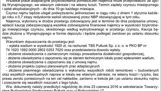 TBS Pułtusk sp. z o. o. przetarg na najem lokalu przy alei Wojska Polskiego 9