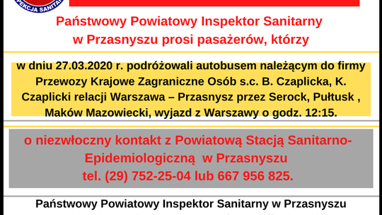 Uwaga! poszukiwani pasażerowie autobusu do Przasnysza, który jechał przez Pułtusk