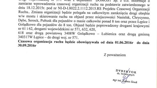 UWAGA! Remont mostu na Niestępówce!