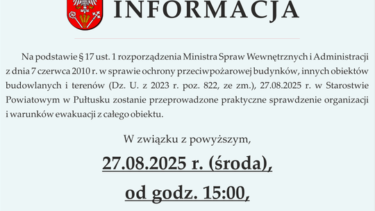 Ważna informacja dla interesantów Starostwa Powiatowego w Pułtusku!
