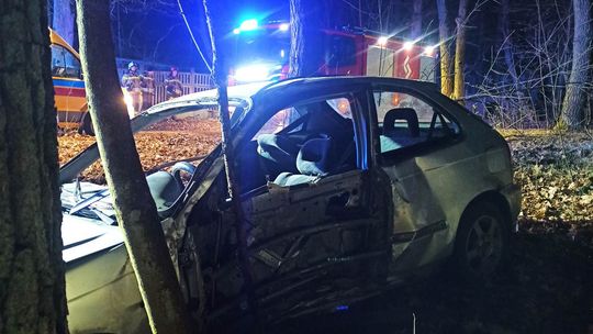 WIELISZEW. Wypadł z drogi i zatrzymał się na drzewie