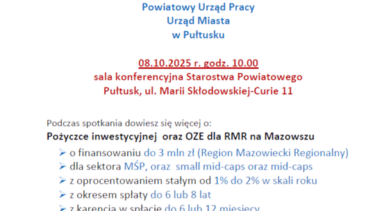 Zapraszamy na spotkanie informacyjno-szkoleniowe z przedstawicielem Banku Gospodarstwa Krajowego