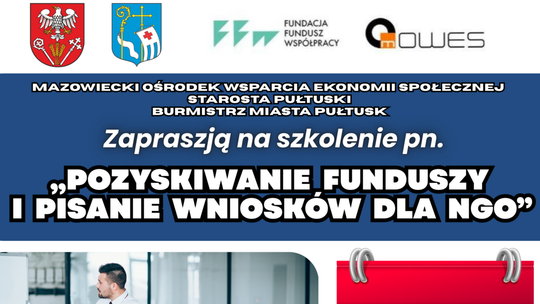 Zapraszamy na szkolenie pn. „Pozyskiwanie funduszy i pisanie wniosków dla NGO”