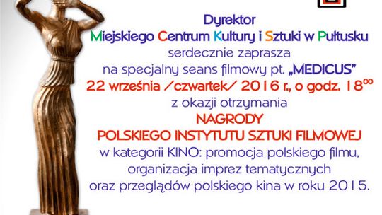 Zaproszenie na pokaz filmowy z okazji otrzymania Nagrody PISFu