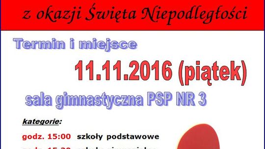 Zaproszenie na Turniej Tenisa Stołowego