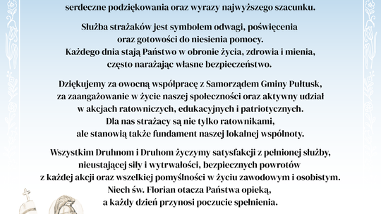 Życzenia na Dzień Strażaka od Samorządu Gminy Pułtusk