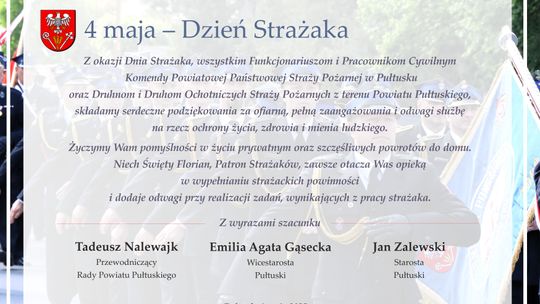 Życzenia na Dzień Strażaka od Samorządu Powiatu Pułtuskiego