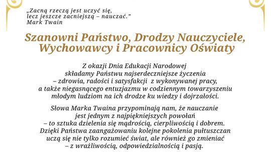 Życzenia od władz gminy Pułtusk z okazji Dnia Edukacji Narodowej