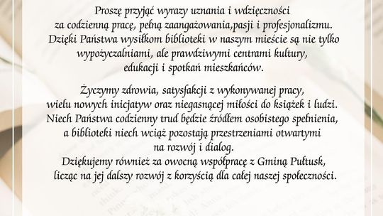 Życzenia z okazji Dnia Bibliotekarza
