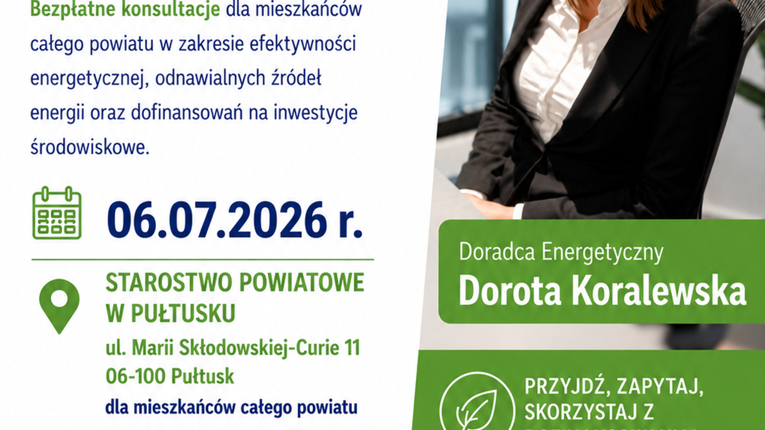 Dyżur Doradcy Energetycznego w Pułtusku – bezpłatne konsultacje dla mieszkańców