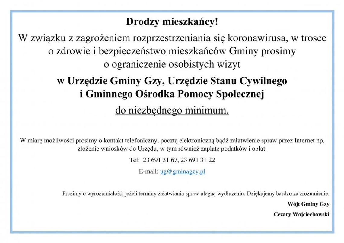 Apel wójta gminy Gzy