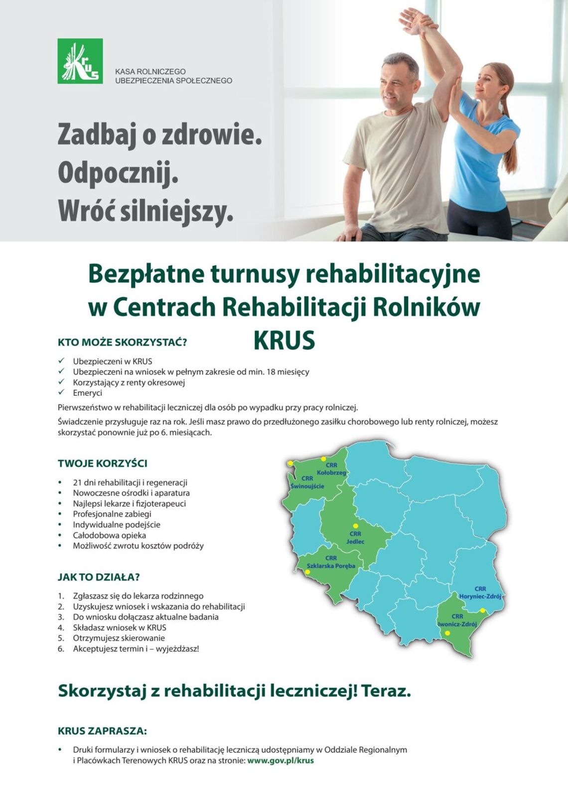 Bezpłatne turnusy rehabilitacyjne KRUS dla rolników – zadbaj o zdrowie i wróć silniejszy Bezpłatne turnusy rehabilitacyjne KRUS dla rolników – zadbaj o zdrowie i wróć silniejszy