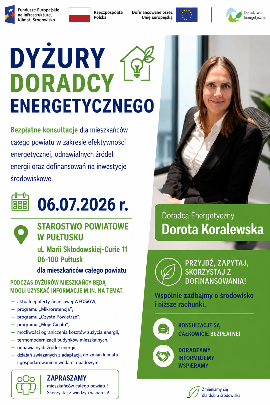 Dyżur Doradcy Energetycznego w Pułtusku – bezpłatne konsultacje dla mieszkańców Dyżur Doradcy Energetycznego w Pułtusku – bezpłatne konsultacje dla mieszkańców
