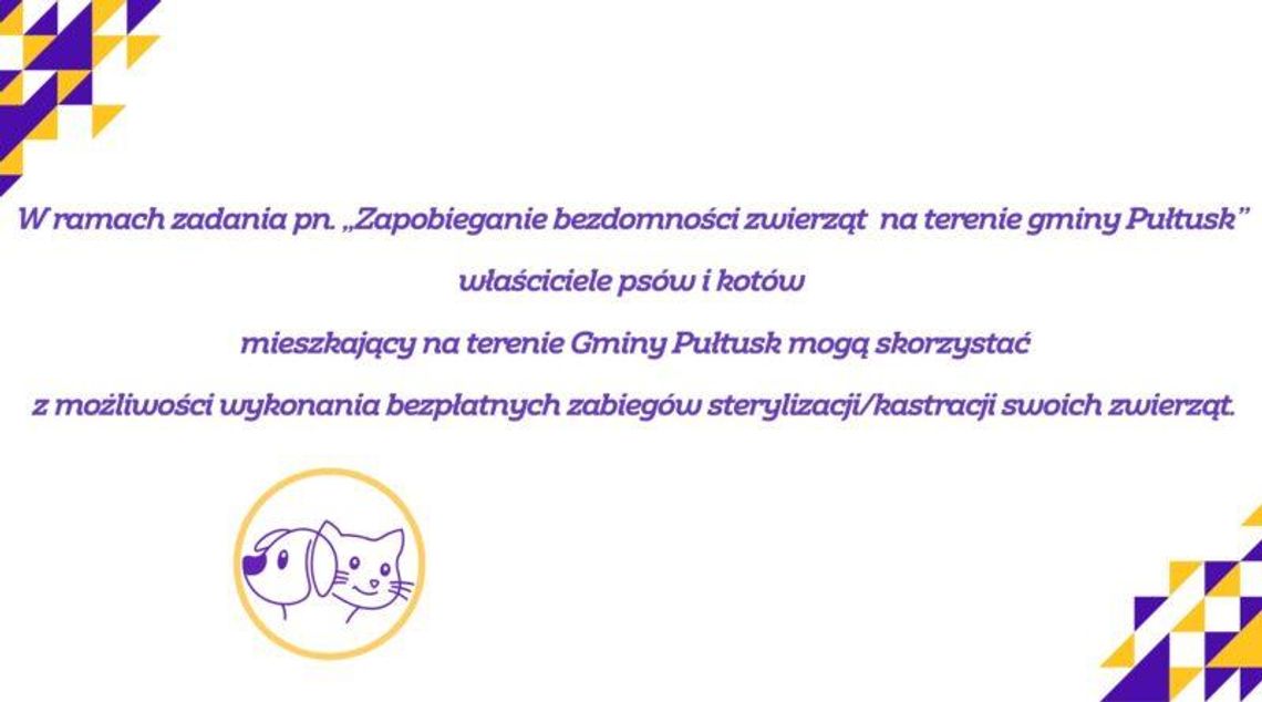 Informacja dotycząca sterylizacji/kastracji psów i kotów