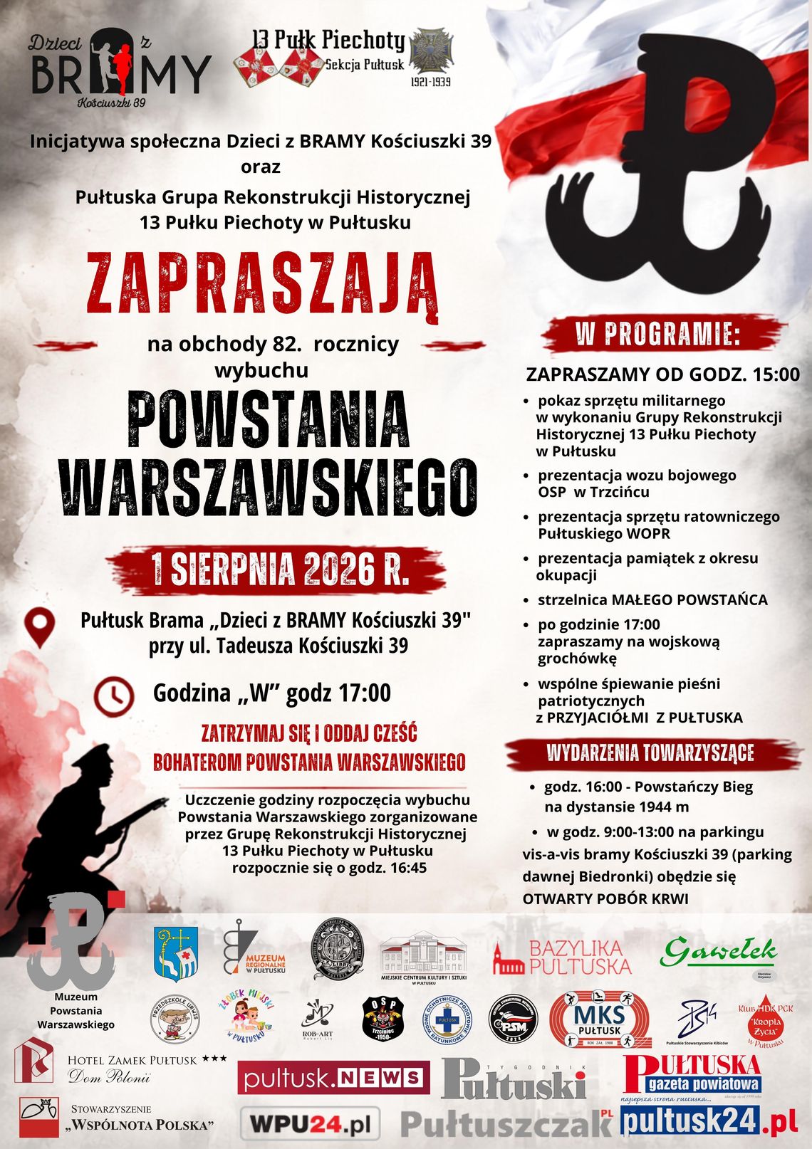 Inicjatywa społeczna „Dzieci z BRAMY Kościuszki 39" zaprasza na obchody 82. rocznicy POWSTANIA WARSZAWSKIEGO