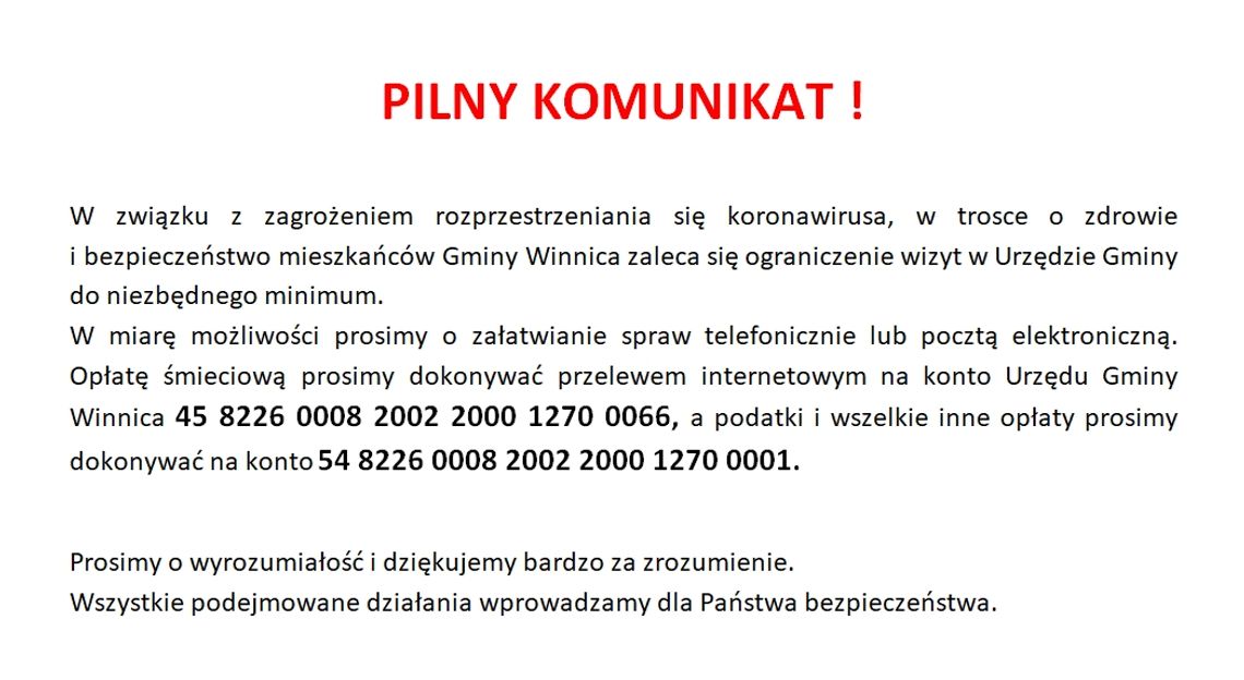 Komunikat Urzędu gminy w Winnicy