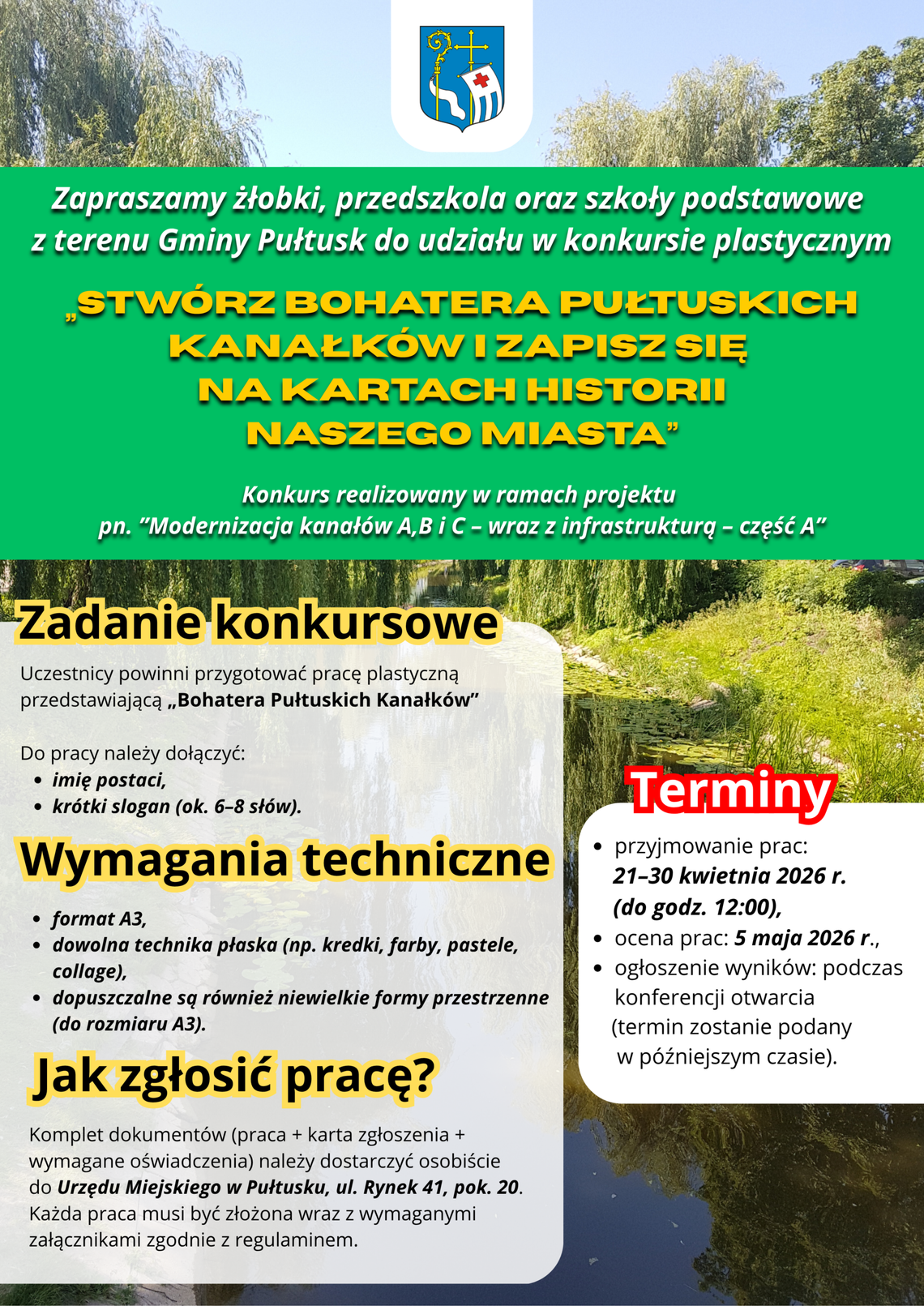 Konkurs plastyczny „Stwórz Bohatera Pułtuskich Kanałków i zapisz się na kartach historii naszego miasta”