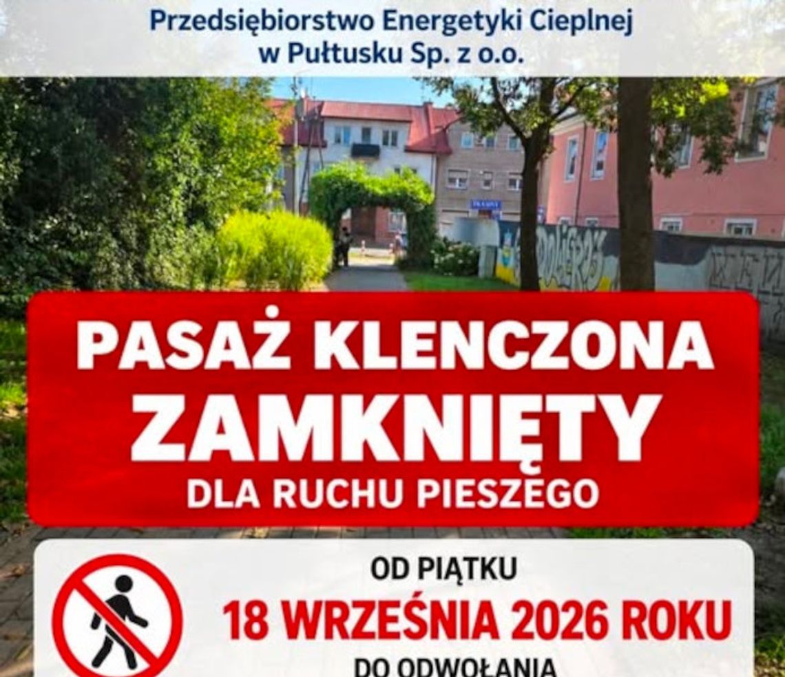 Od piątku 18 września Pasaż Klenczona zamknięty Od piątku 18 września Pasaż Klenczona zamknięty