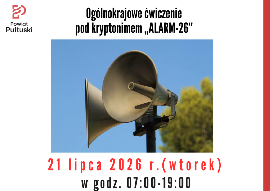 Ogólnokrajowe ćwiczenie pod kryptonimem „ALARM-26” Ogólnokrajowe ćwiczenie pod kryptonimem „ALARM-26”