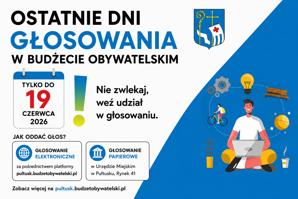 Ostatnie dni głosowania w Budżecie Obywatelskim Gminy Pułtusk – edycja 2026 Ostatnie dni głosowania w Budżecie Obywatelskim Gminy Pułtusk – edycja 2026