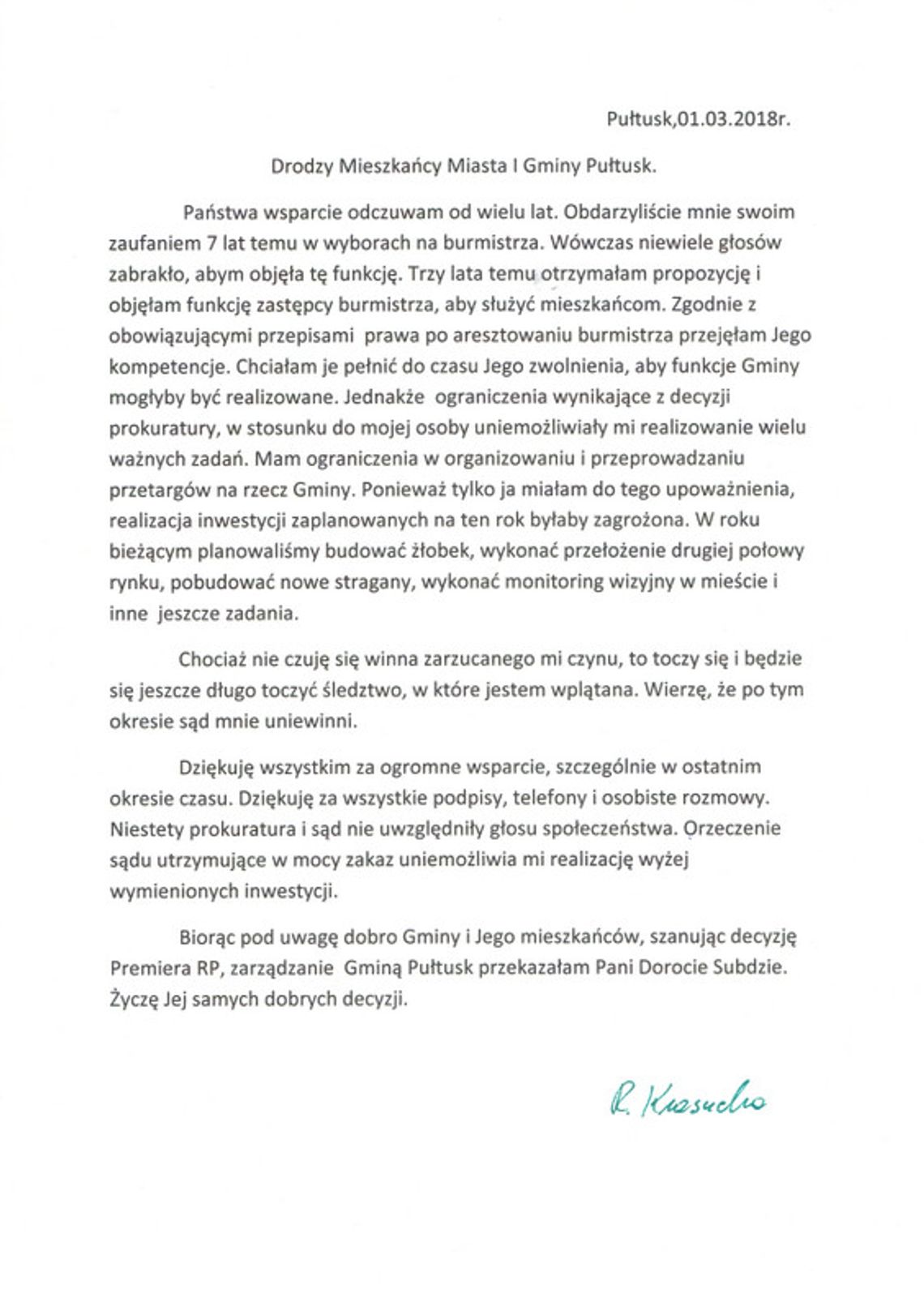Oświadczenie Róży Krasuckiej