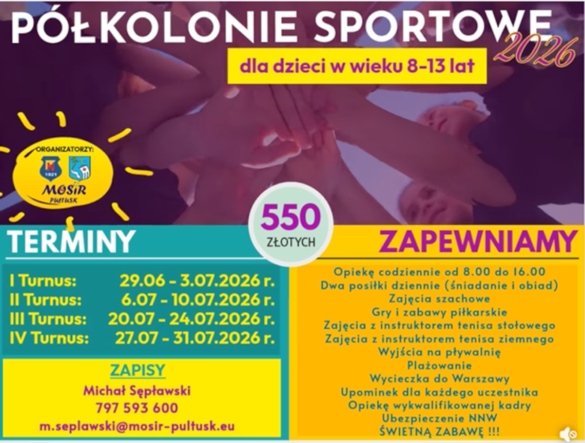 Półkolonie sportowe 2026 z MOSiR Pułtusk – ruszają zapisy! Półkolonie sportowe 2026 z MOSiR Pułtusk – ruszają zapisy!