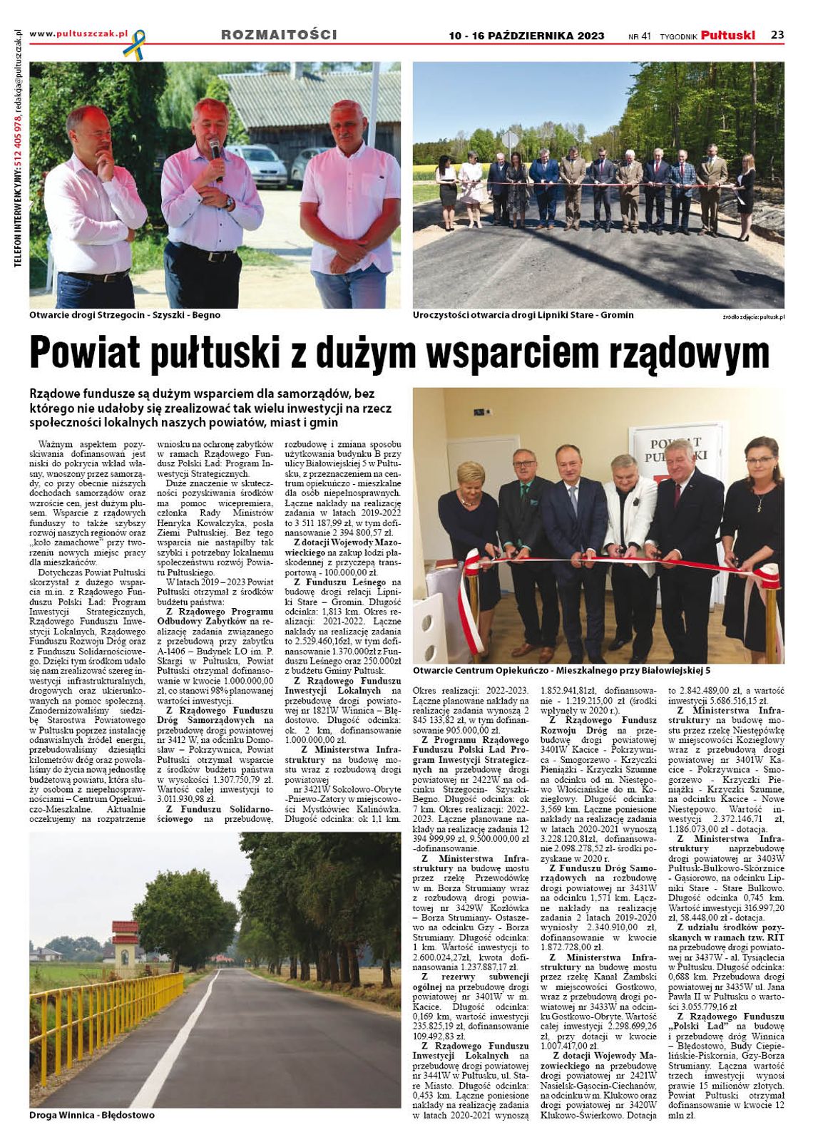 Powiat Pułtuski z dużym wsparciem rządowym