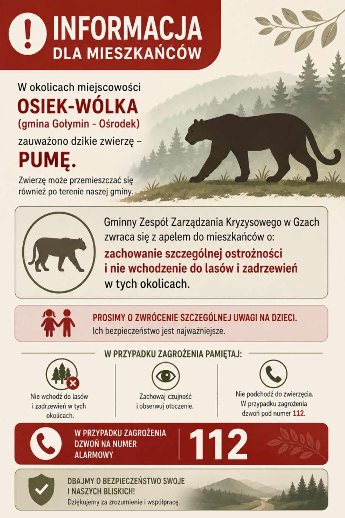 Puma może grasować w lasach powiatu pułtuskiego!