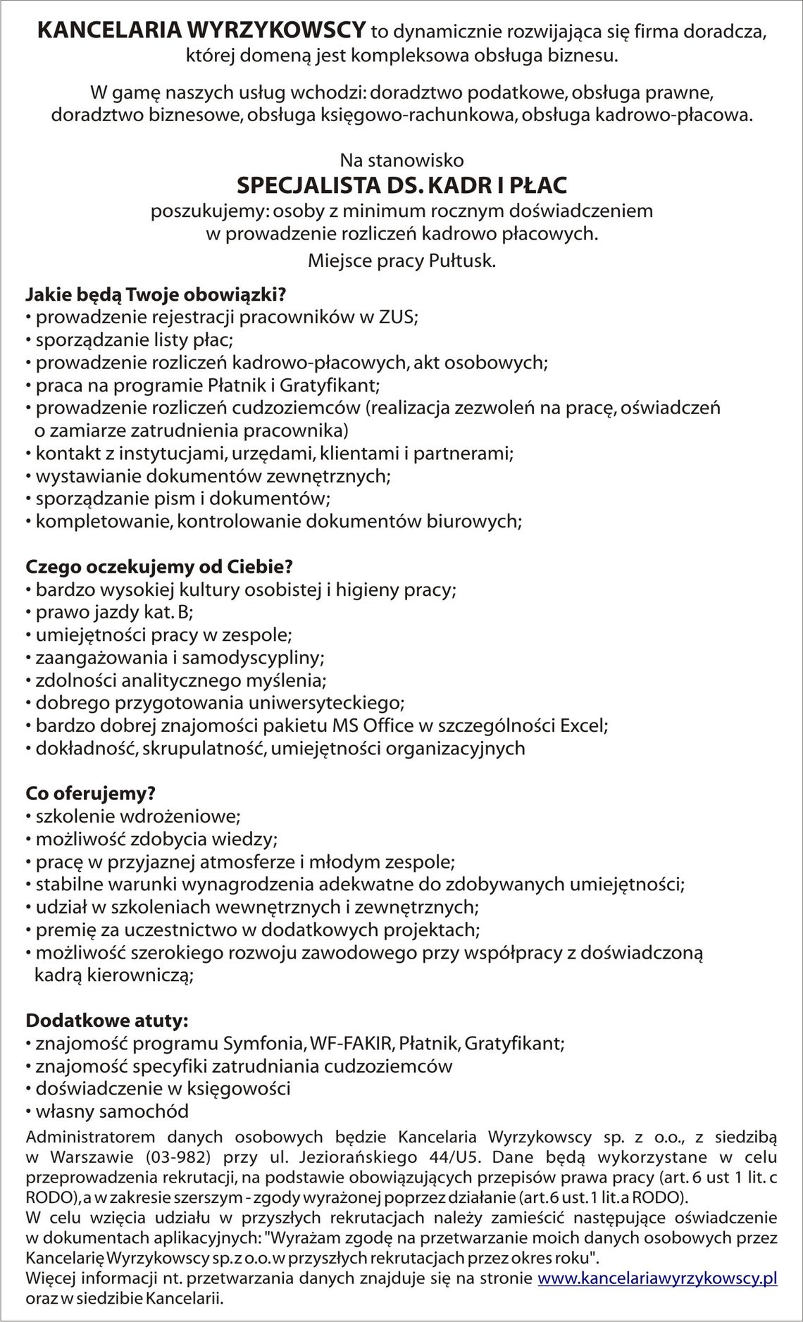 Specjalista ds. kadr i płac