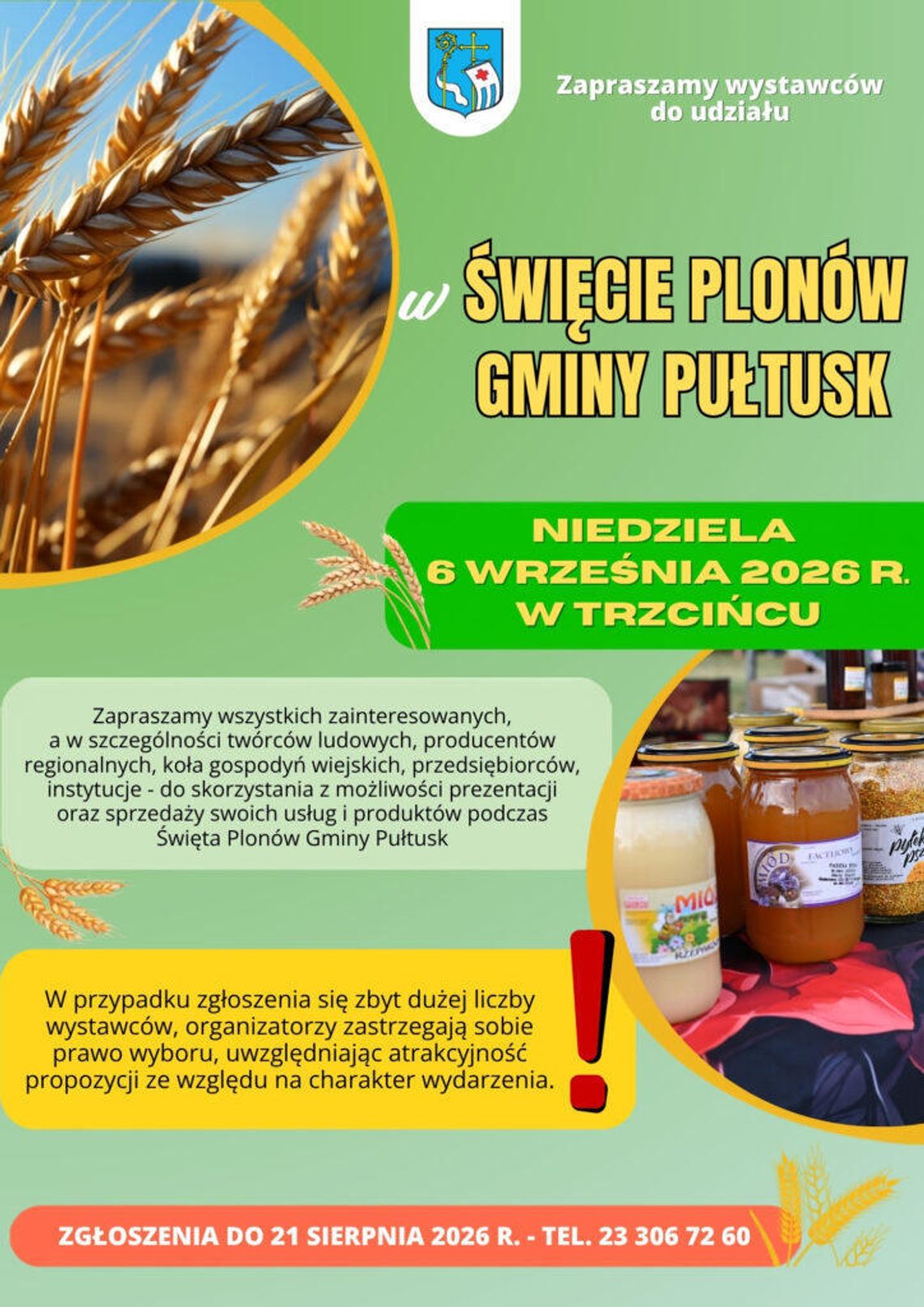 Święto Plonów Gminy Pułtusk – zaproszenie dla wystawców Święto Plonów Gminy Pułtusk – zaproszenie dla wystawców