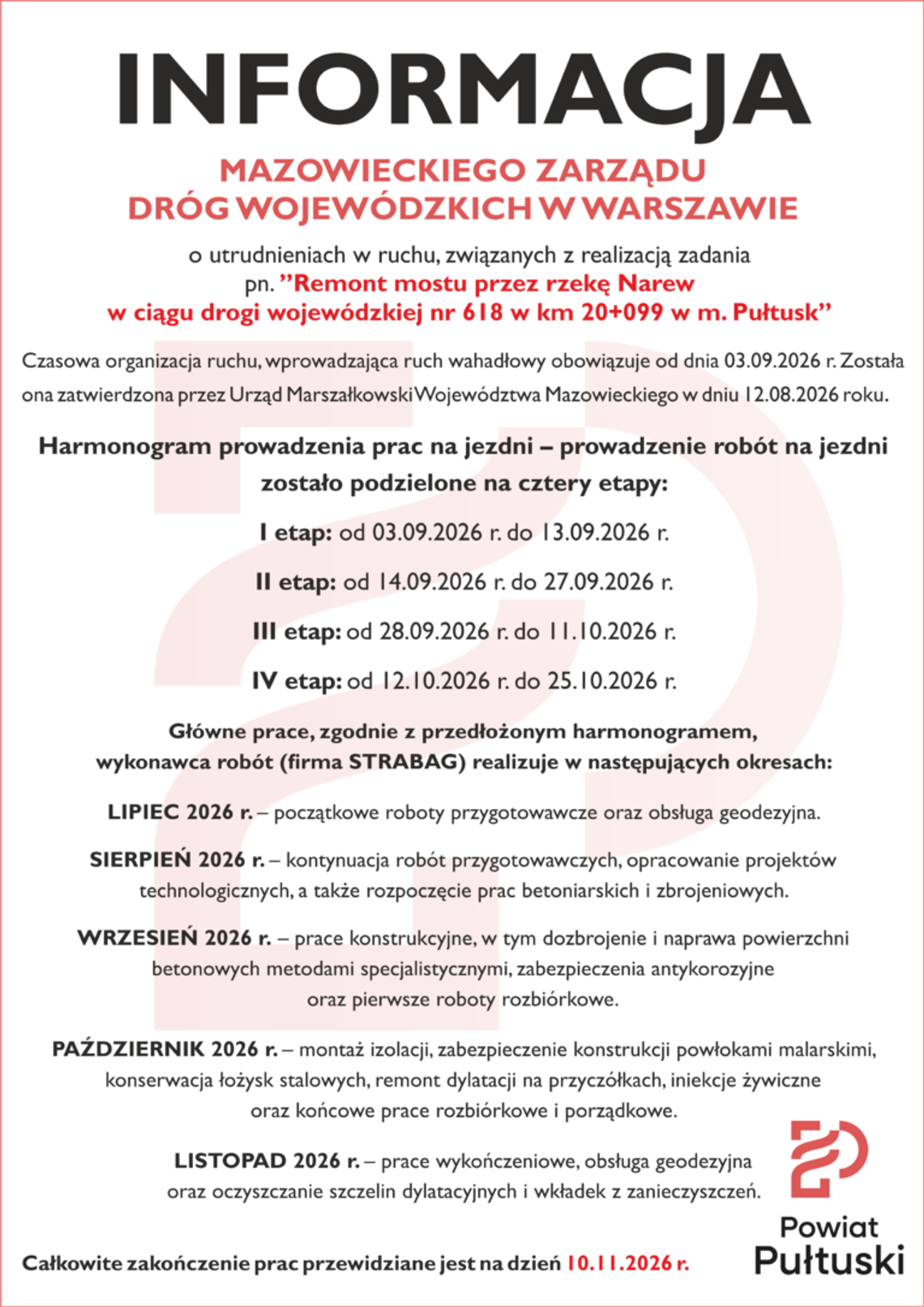 Tak wygląda harmonogram prac na moście wyszkowskim Tak wygląda harmonogram prac na moście wyszkowskim