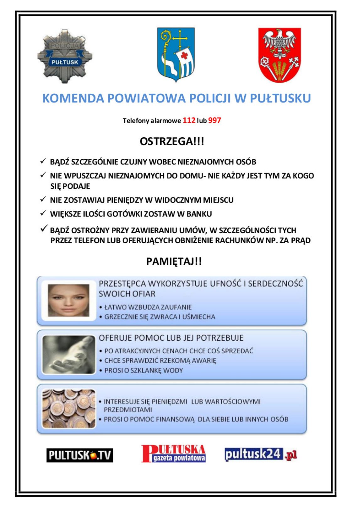 Ulotki przestrzegające przed oszustami