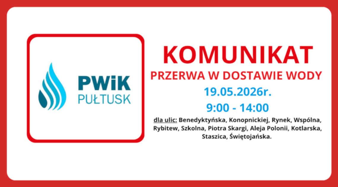 UWAGA! Będzie przerwa w dostawie wody UWAGA! Będzie przerwa w dostawie wody