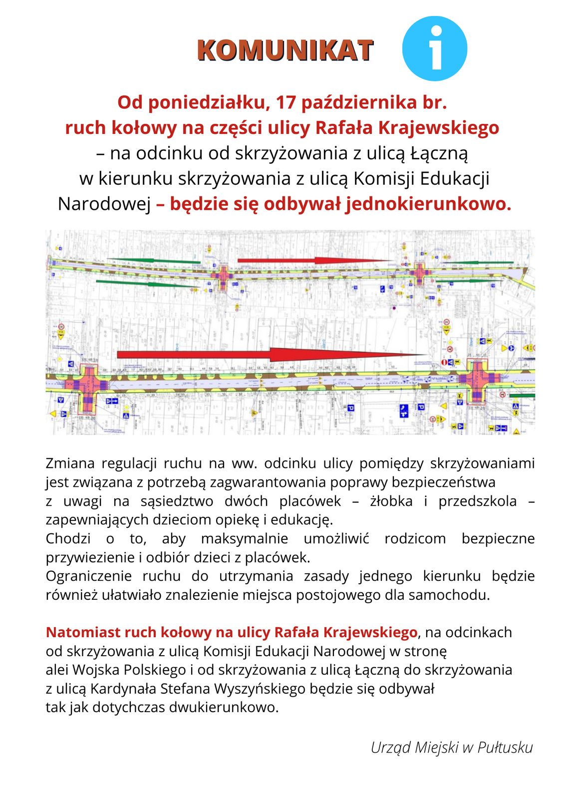 UWAGA! ZMIANA ORGANIZACJI RUCHU