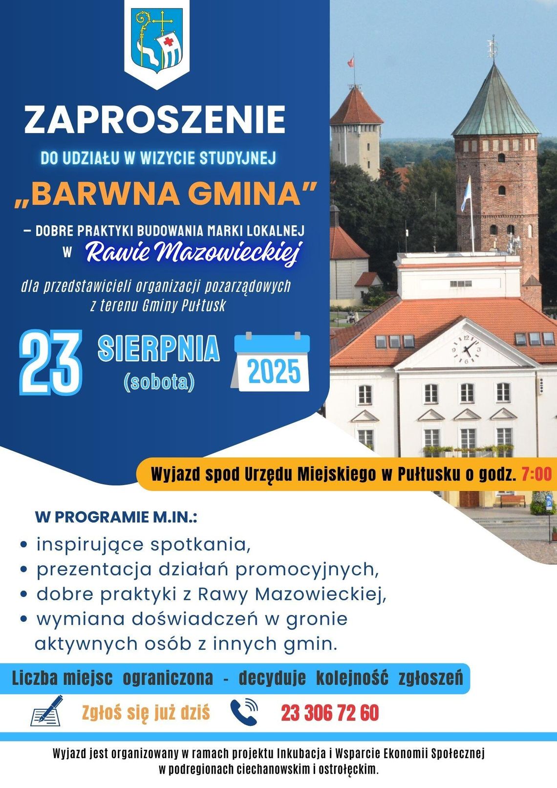 Zapraszamy do udziału w wizycie studyjnej „Barwna Gmina” – dobre praktyki budowania marki lokalnej w Rawie Mazowieckiej