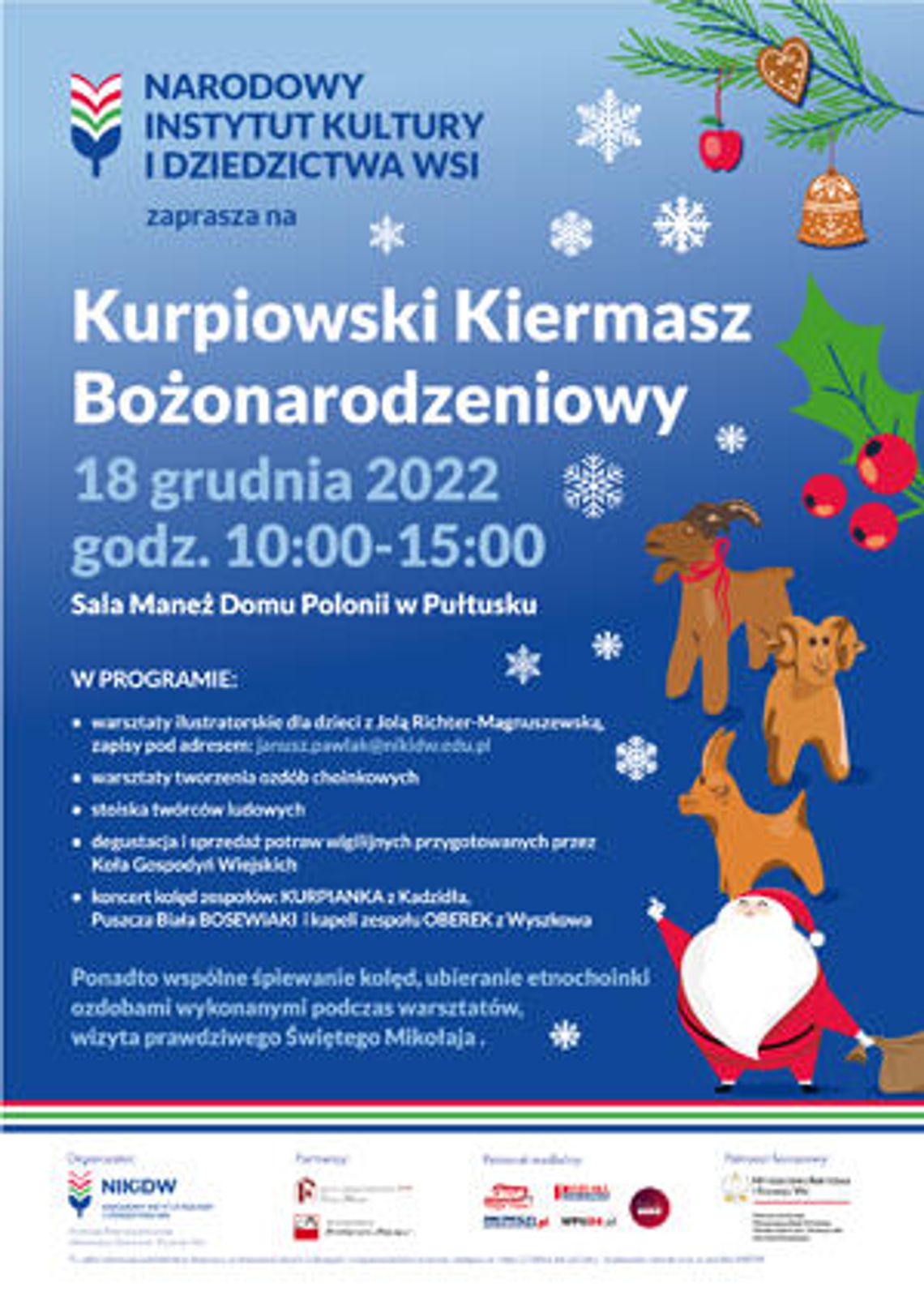 Zapraszamy na Kurpiowski Kiermasz Bożonarodzeniowy do Pułtuska