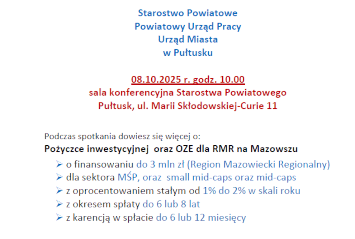 Zapraszamy na spotkanie informacyjno-szkoleniowe z przedstawicielem Banku Gospodarstwa Krajowego