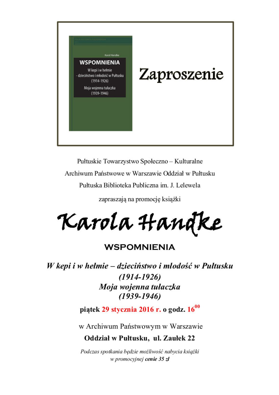 Zaproszenie na promocję książki