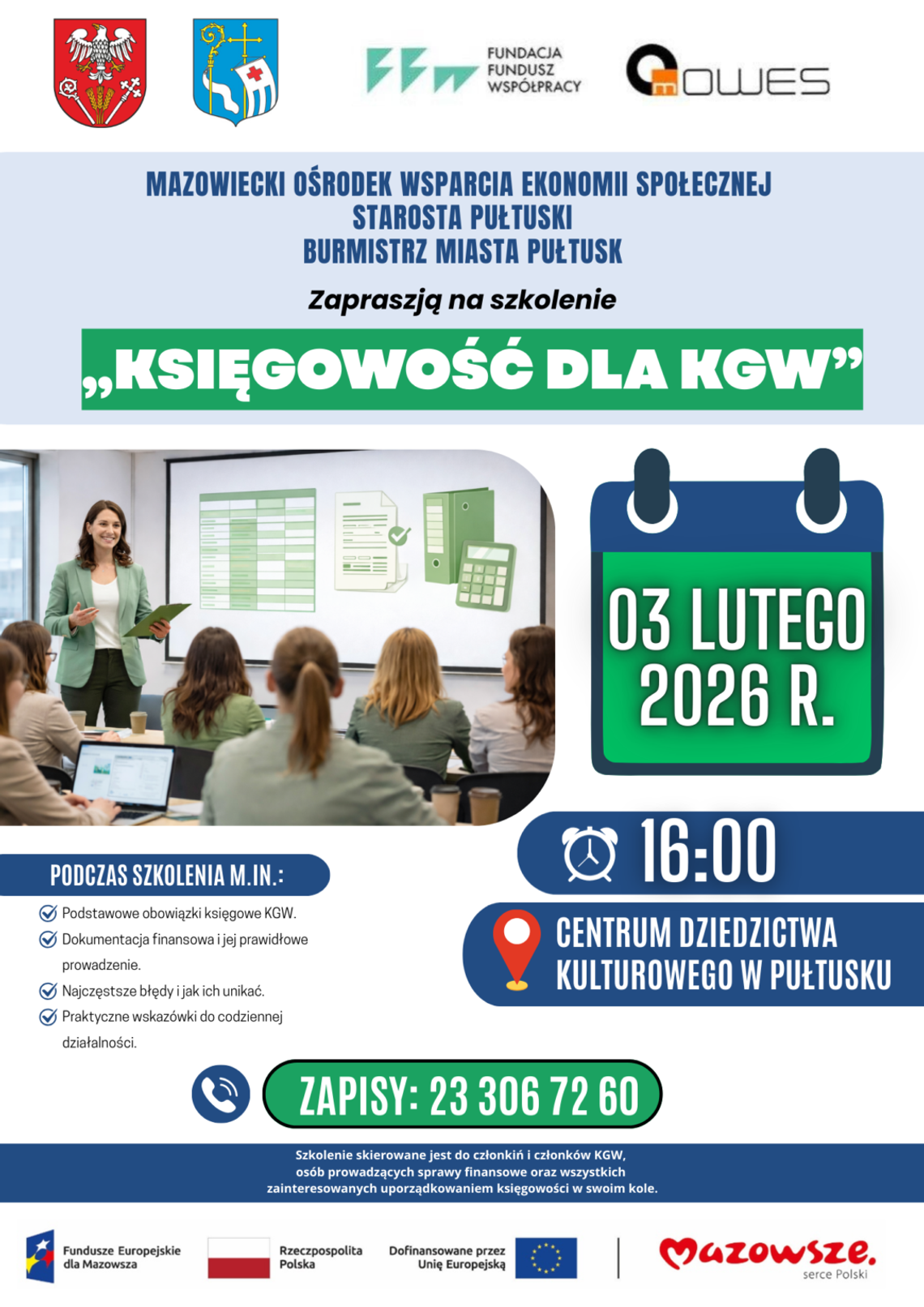 ZAPROSZENIE NA SZKOLENIE „Księgowość dla KGW”