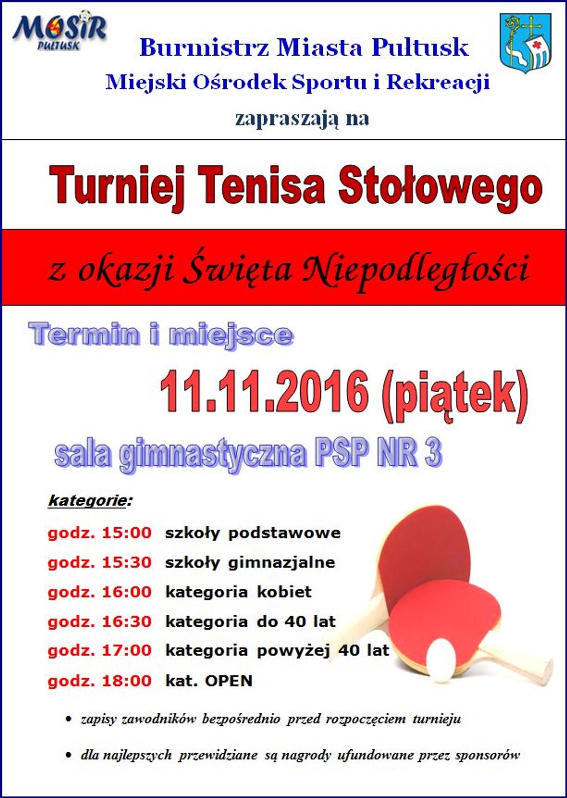 Zaproszenie na Turniej Tenisa Stołowego