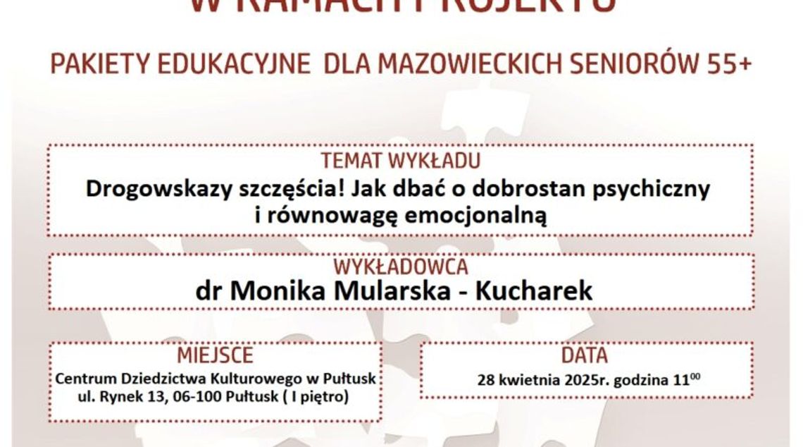 Zaproszenie na wykład otwarty dla Seniorów