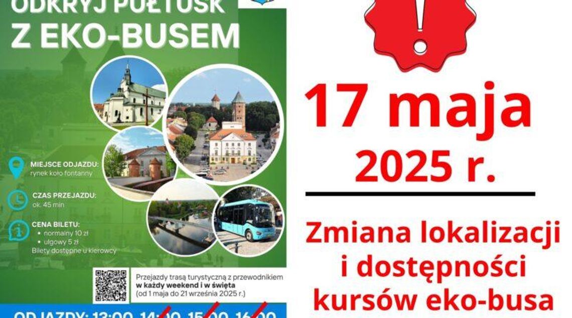 Zmiana lokalizacji i dostępności kursów eko-busa – w sobotę 17 maja 2025 r.