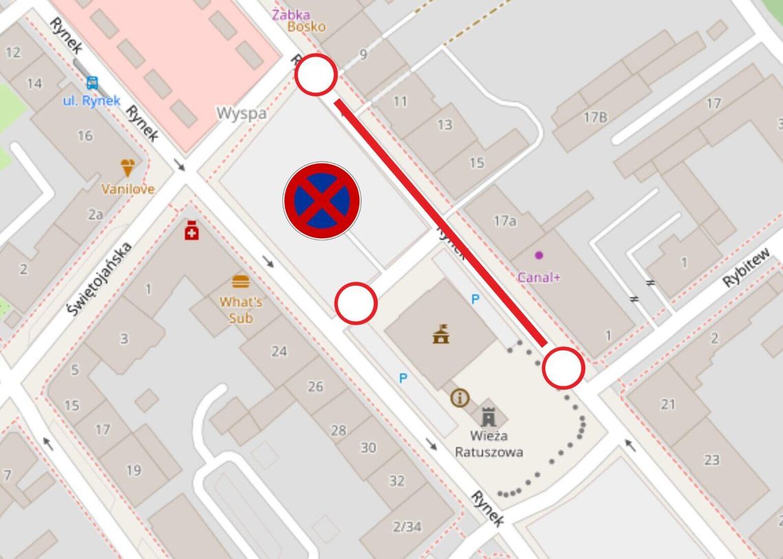 Zmiana w organizacji ruchu na ul. Rynek 28 marca 2026 r. Zmiana w organizacji ruchu na ul. Rynek 28 marca 2026 r.