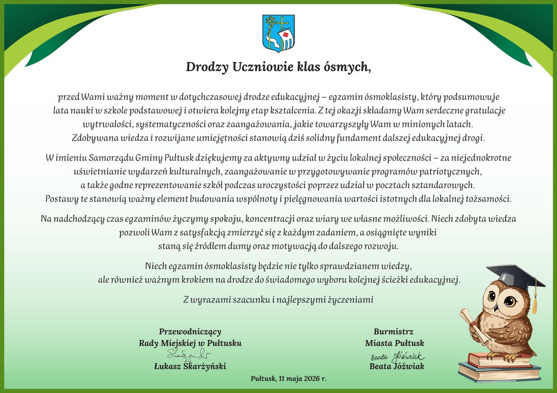 Życzenia dla ósmoklasistów